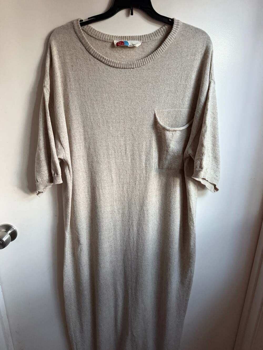 FP Beach Short Sleeve Sweater Knit Midi Dress in Oatmeal with Pocket